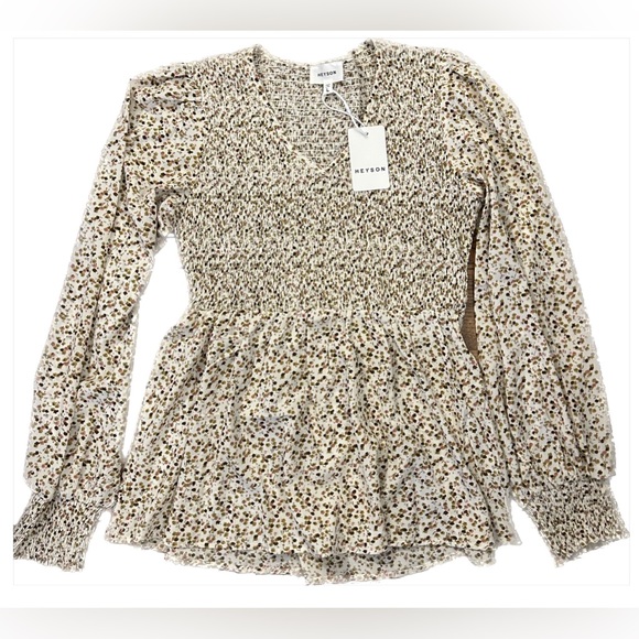 HEYSON Tops - NWT HEYSON floral smocked Big Skies Top, size L